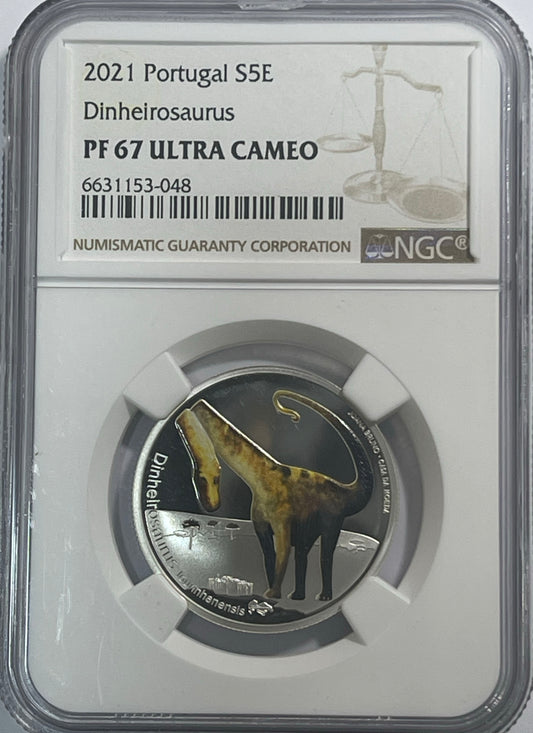 Portugália 5 € Dinheirosaurus Lourinhanensis PF 67 ULTRA CAMEO