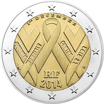 Franciaország 2 €, az AIDS világnapja 2014